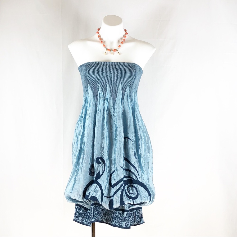 LAPIS Blue Print Adjustable Hem Dress OS